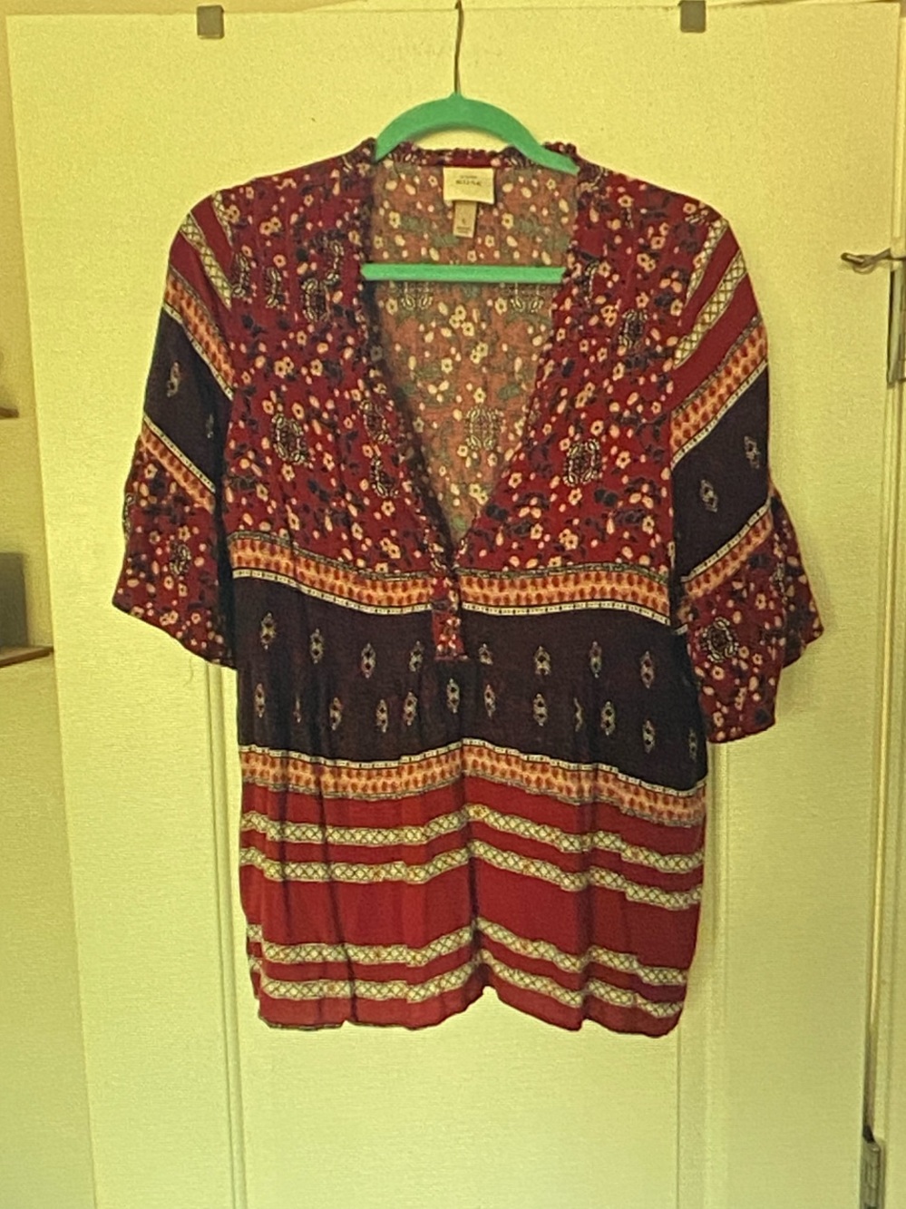 Knox Rose Red and Navy Mixed-Print Boho Tunic